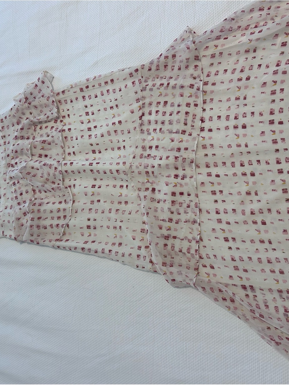 En Saison Cream Chiffon maxi dress with Pink Dot Grid